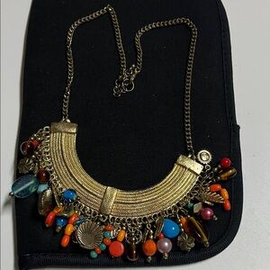 Gold-tone Multicolor Charm Bib Necklace - Women Jewelry